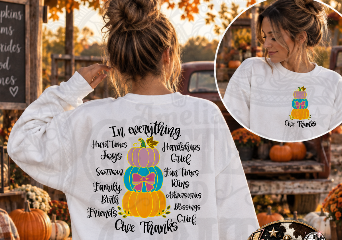 Give thanks stacked pumpkin words BACK ONLY DTF Transfer