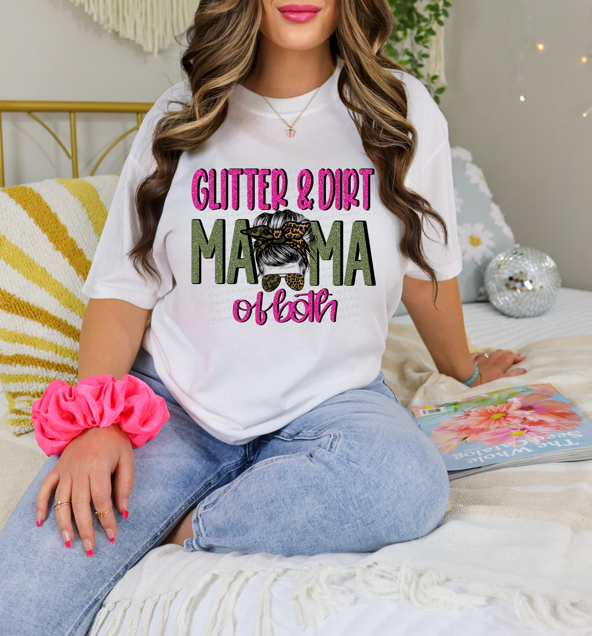 Glitter and Dirt Mama of Both Leopard Messy Bun 115774 DTF Transfer