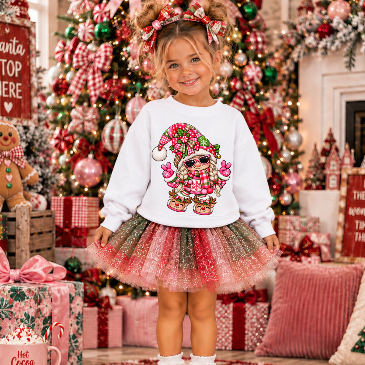 Girl Christmas gnome peace hands (SDD) DTF Transfer
