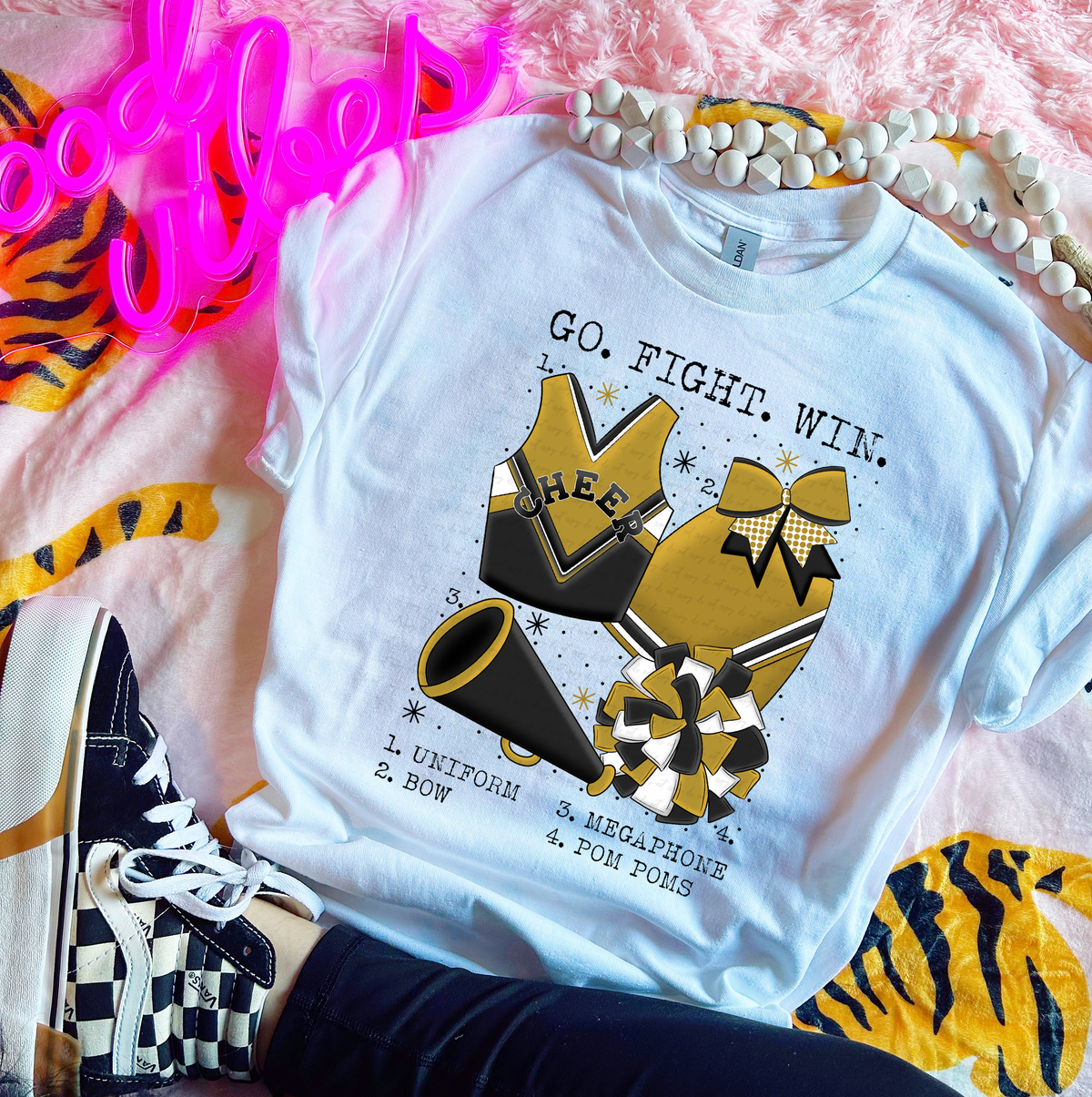 Go Fight Win Chart Black and Gold Cheer 115563 DTF transfer