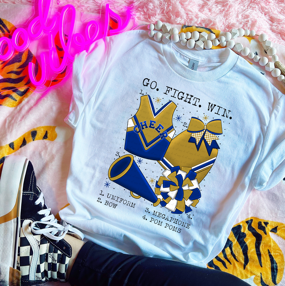 Go Fight Win Chart Blue and Gold Cheer 115565 DTF transfer