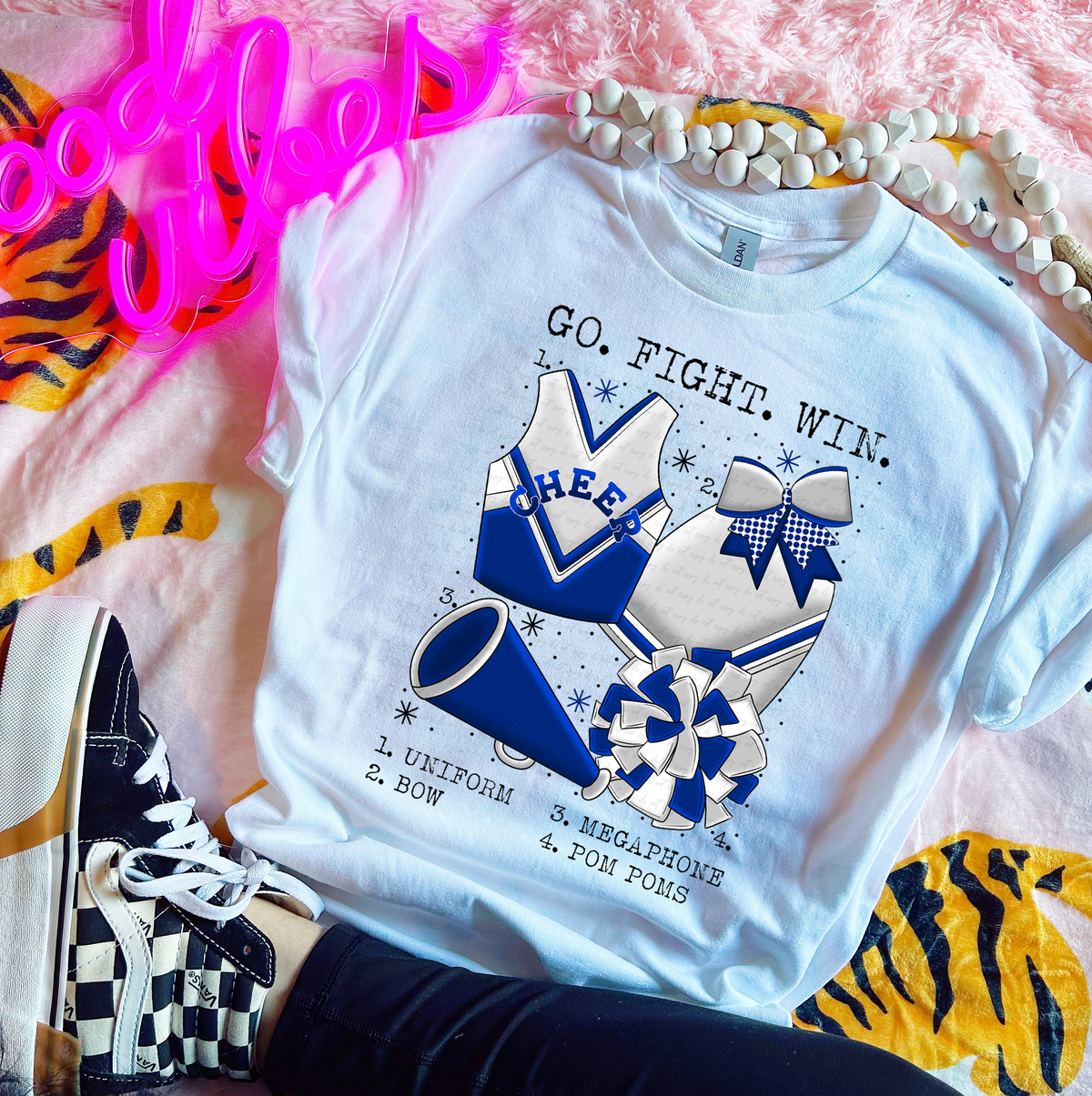 Go Fight Win Chart Blue and White Cheer 115568 DTF transfer