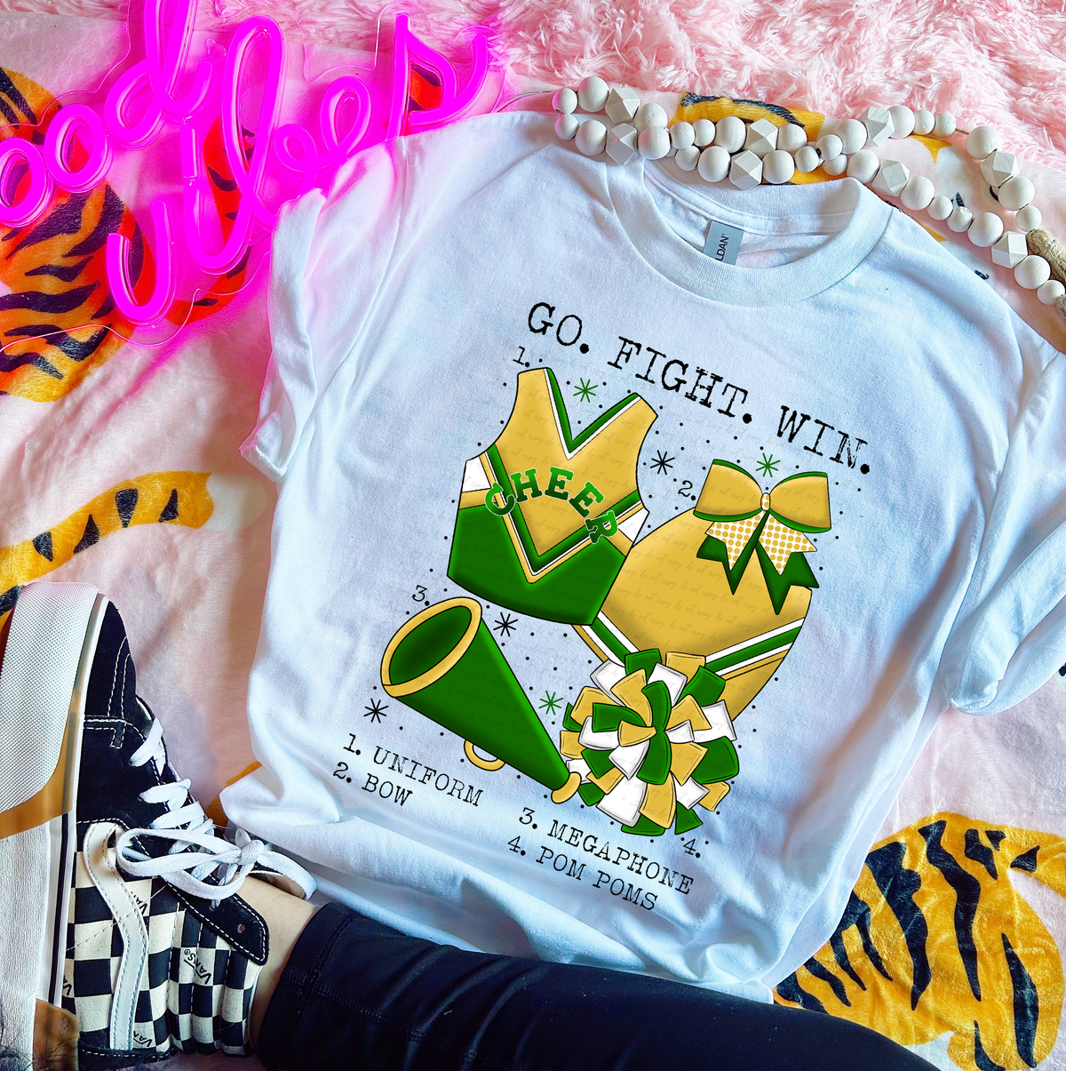 Go Fight Win Chart Green and Yellow Cheer 115570 DTF transfer