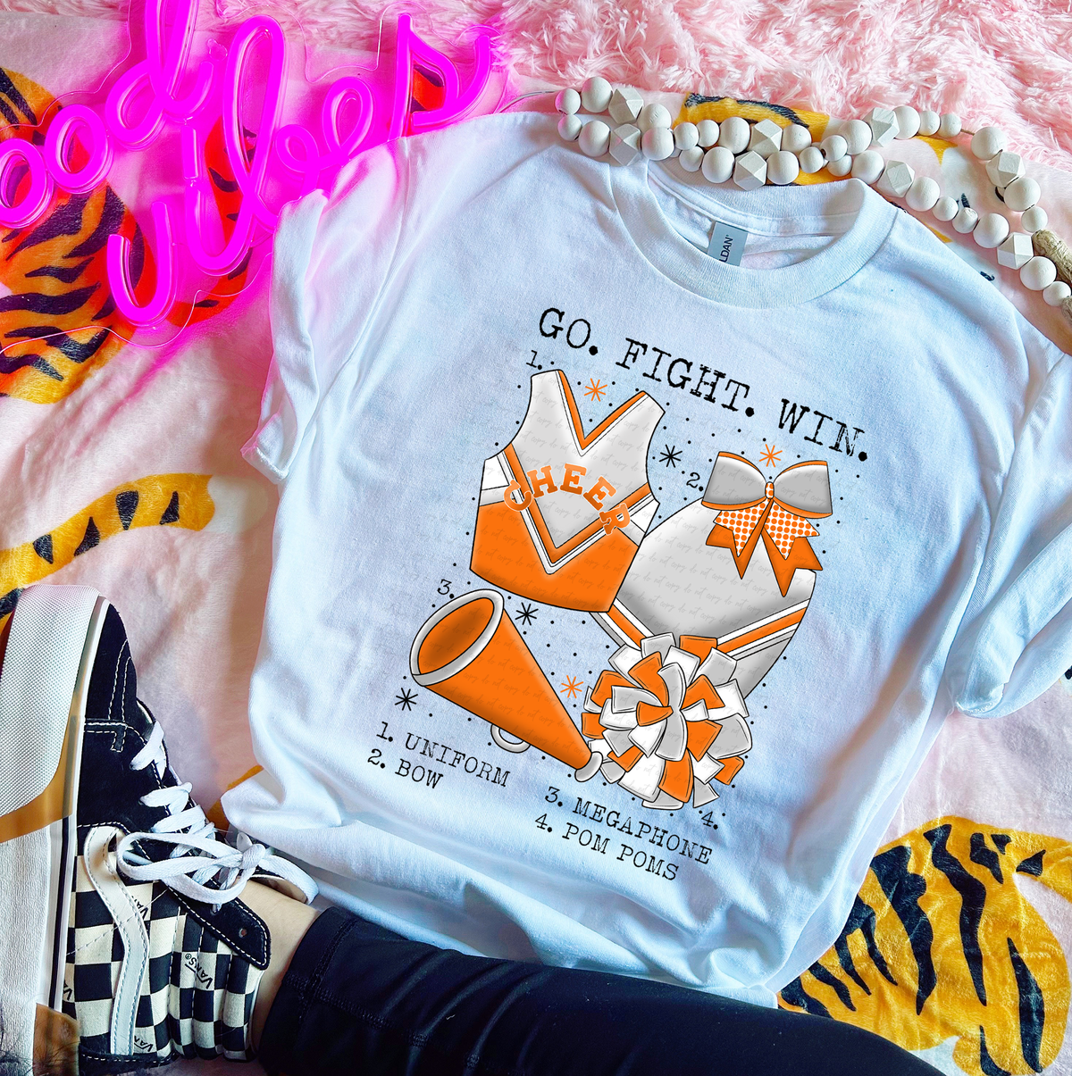 Go Fight Win Chart Orange and White Cheer 115573 DTF transfer