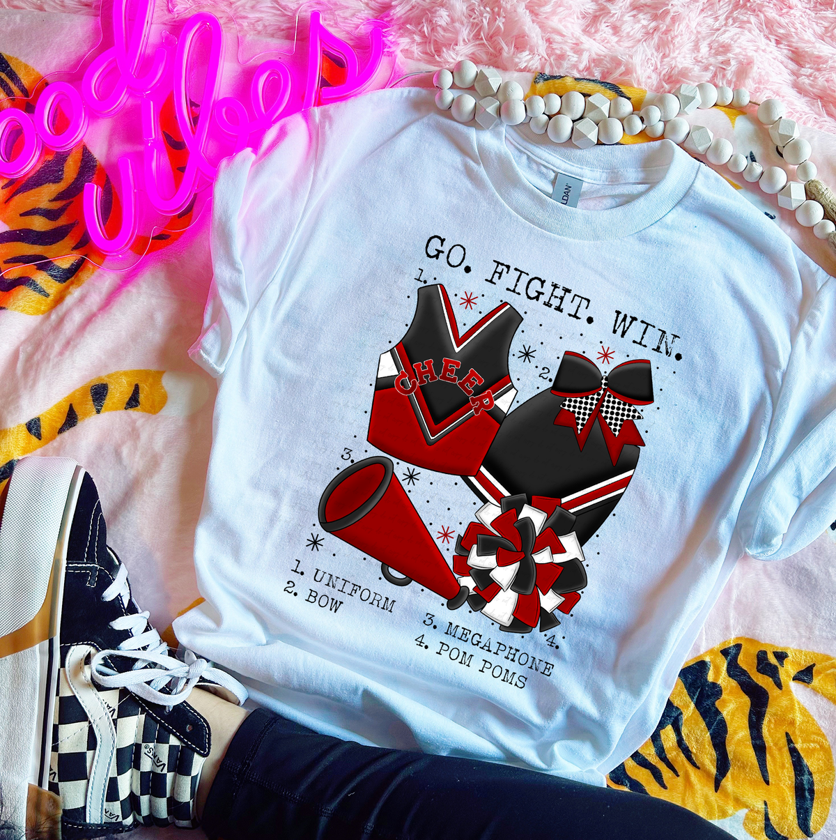 Go Fight Win Chart Red and Black Cheer 115575 DTF transfer