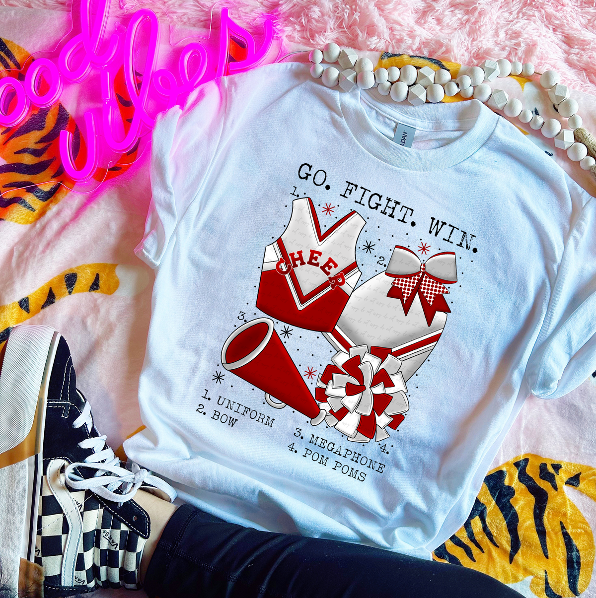 Go Fight Win Chart Red and White Cheer 115577 DTF transfer