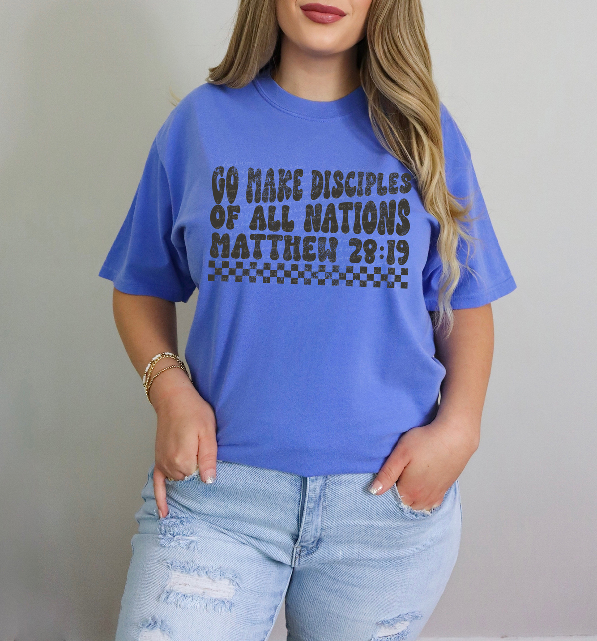 Go Make Disciples Of All Nations Matthew 28:9 Grey Grunge 86323 DTF Transfer