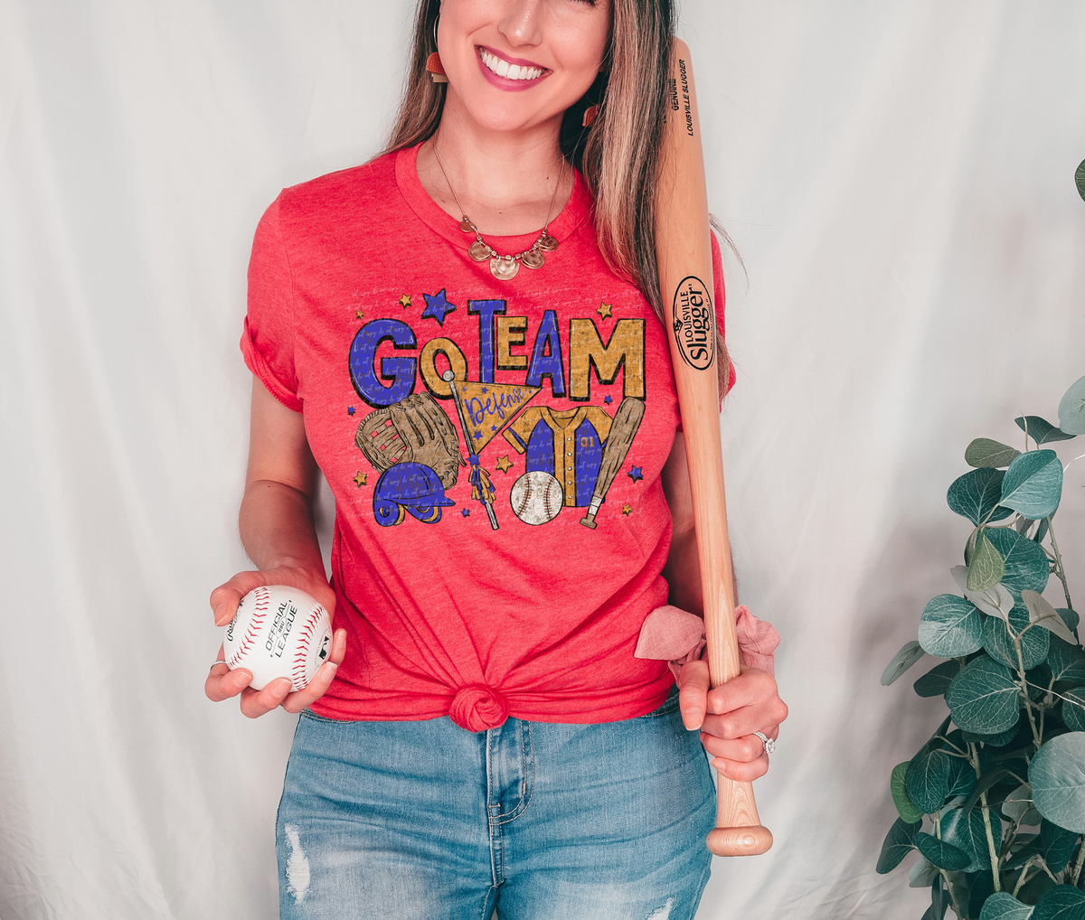 Go Team Baseball Blue Orange Stained 89260 DTF Transfer