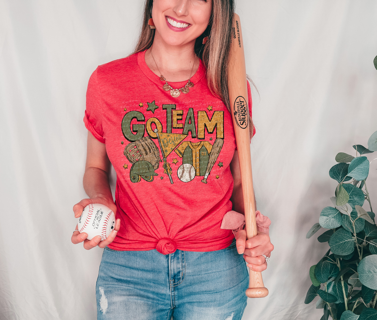 Go Team Baseball Green Orange Stained 89261 DTF Transfer