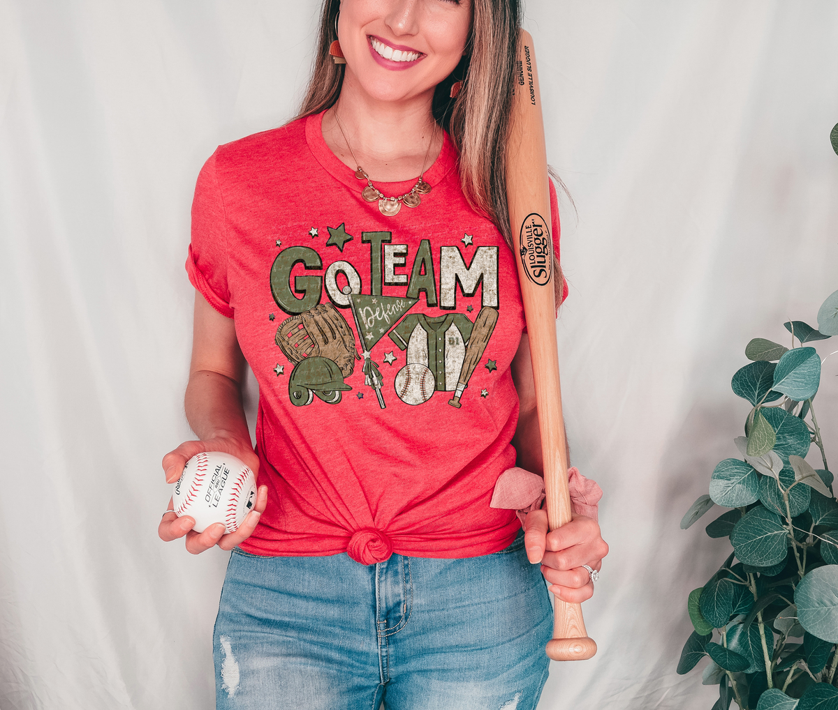 Go Team Baseball Green White Stained 89262 DTF Transfer