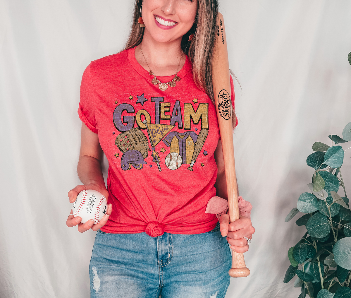 Go Team Baseball Purple Brown Stained 89264 DTF Transfer