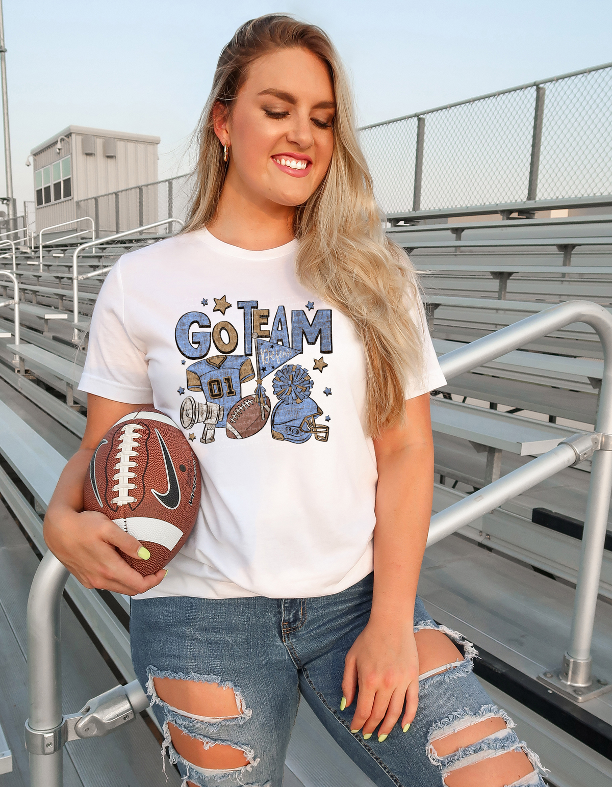 Go Team Football Blue Brown Stained 89265 DTF Transfer