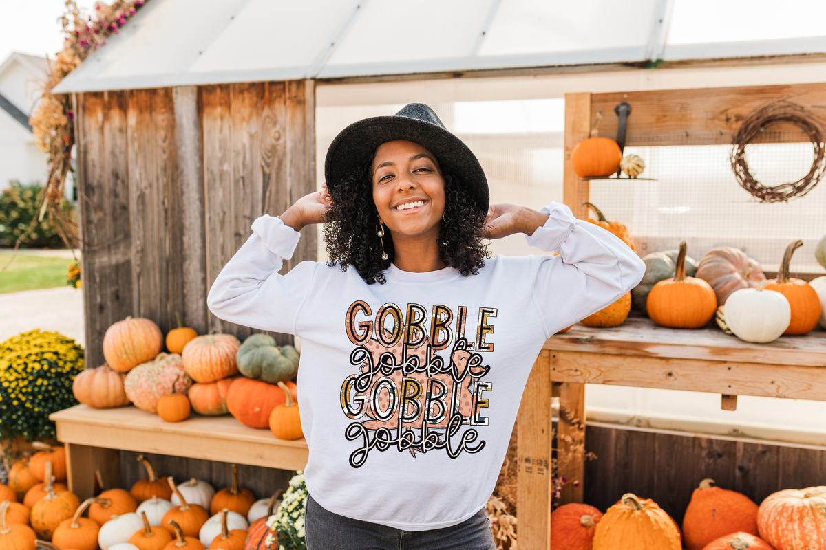 Gobble Gobble Gobble Gobble Stacked Turkey Background 114828 DTF transfer