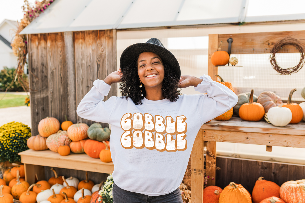 Gobble Gobble Orange Outline Stacked Retro Font 114778 DTF transfer