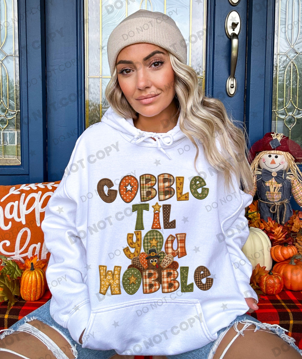 Gobble till you wobble faux embroidery plaid (HW) DTF Transfer
