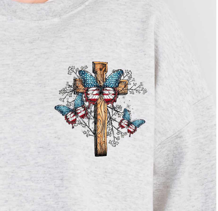 God bless America Wooden Cross Butterfly Trio - Pocket 104138 DTF transfer