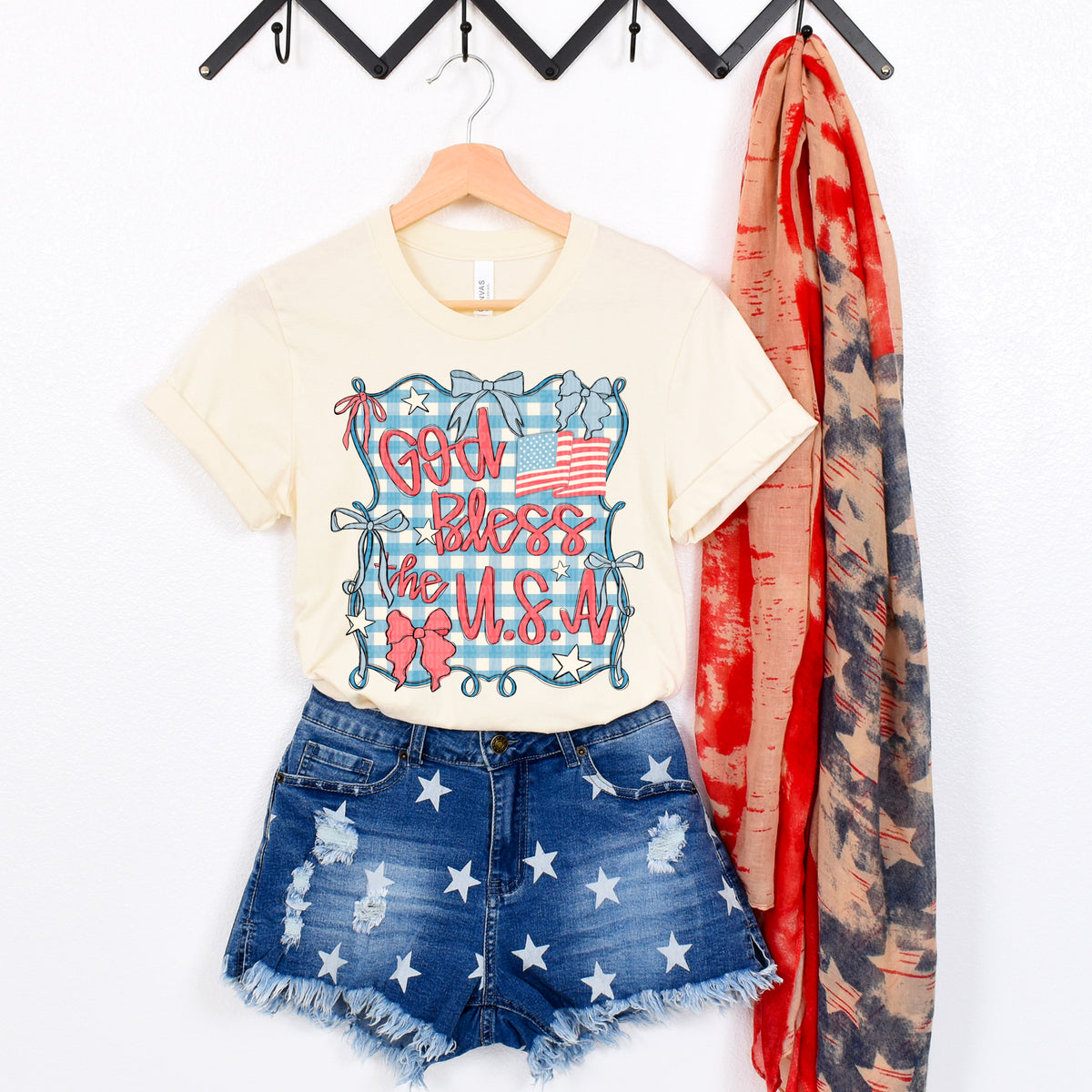 God bless the USA gingham background 105177 DTF transfer