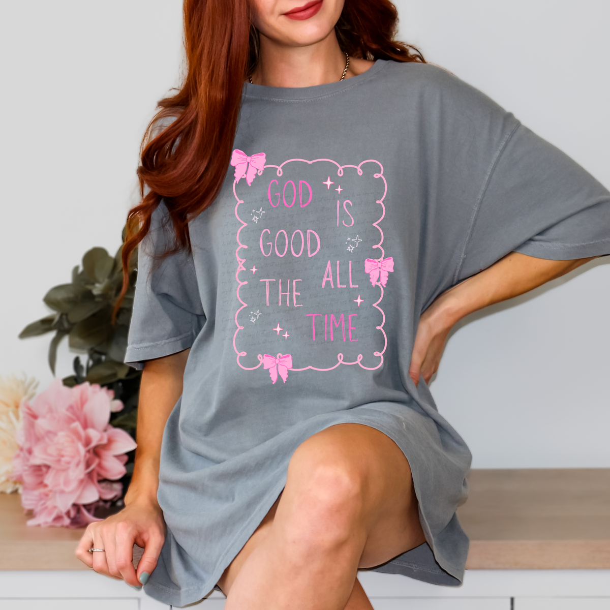 God Is Good All The Time Pink Frame and Bows 111381 DTF transfer