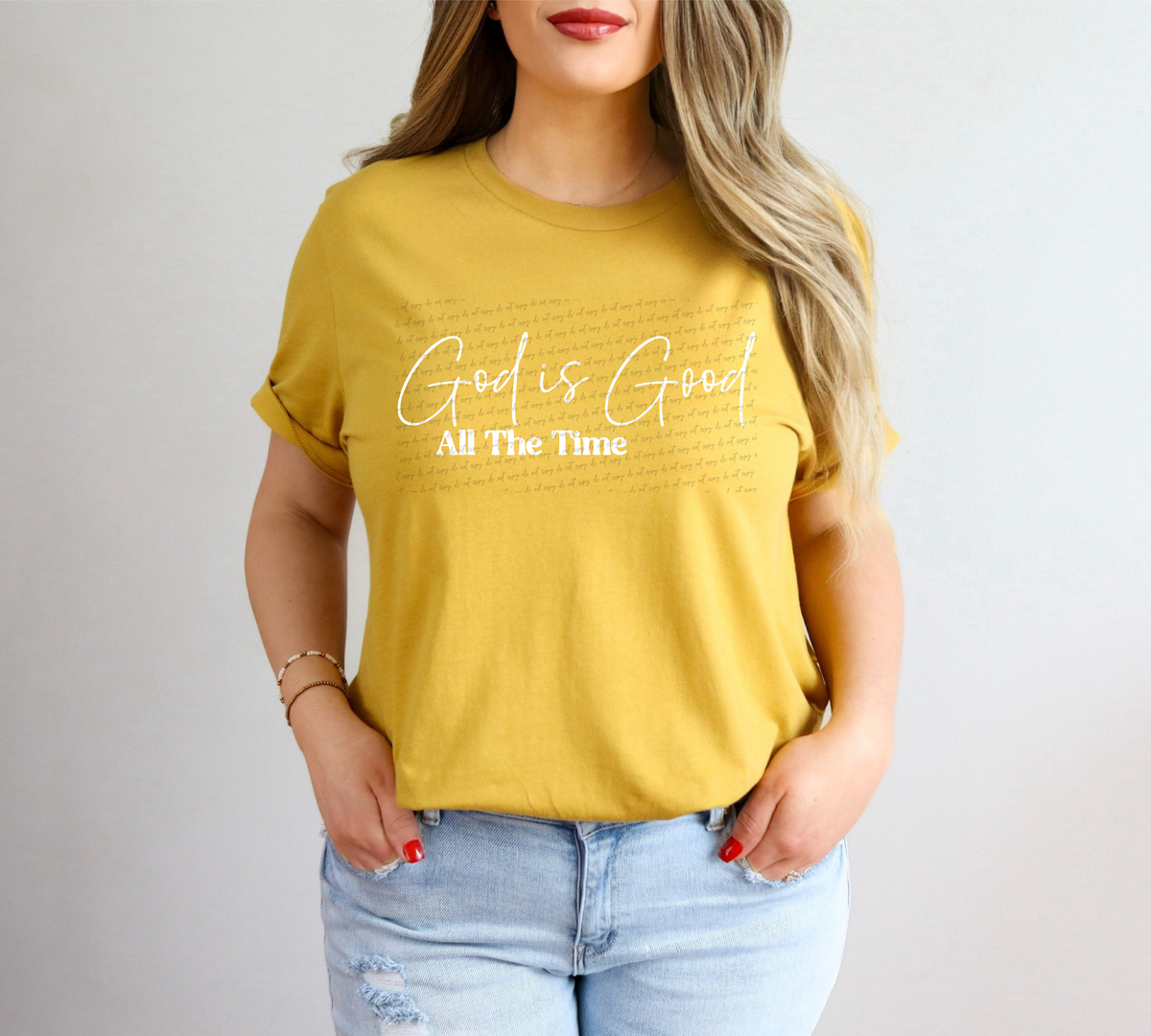 God Is Good All The Time Cursive And Serif Font White 89321 DTF Transfer