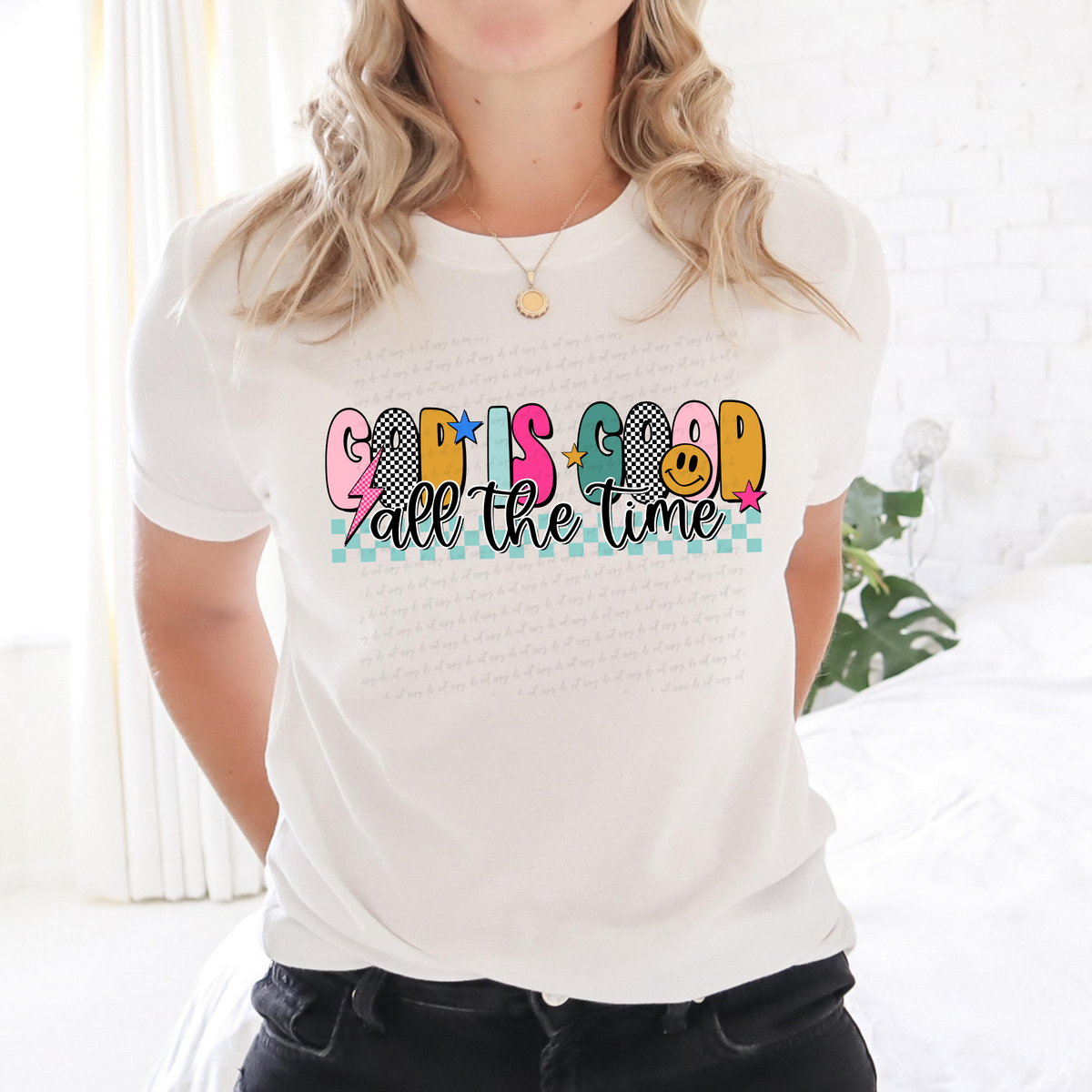 God Is Good All The Time Checkered 117857 DTF transfer