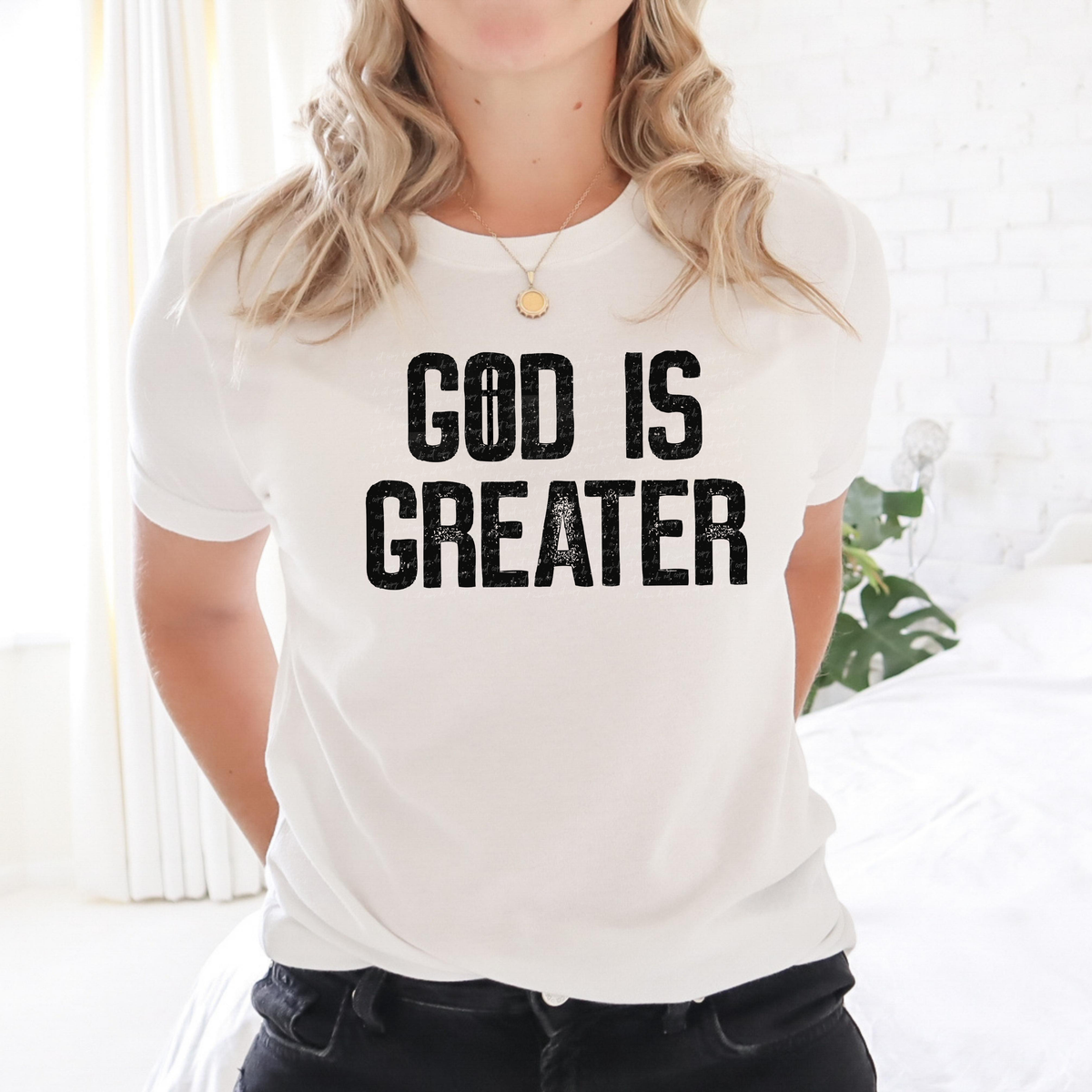 God Is Greater Text Only Distressed BLACK 116060 DTF Transfer