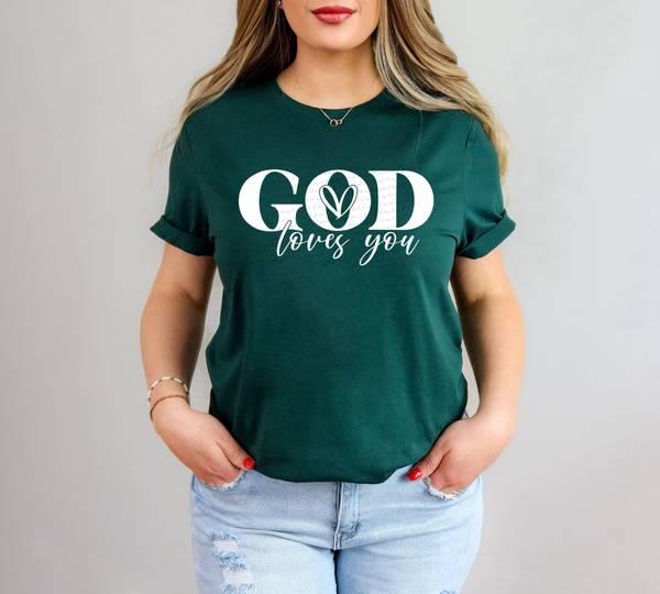 God Loves You Typography White 76334 DTF Transfer