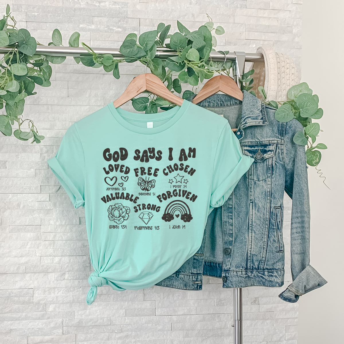 God Says I Am Loved Free Chosen Valuable Strong Forgiven Grey 86330 DTF Transfer