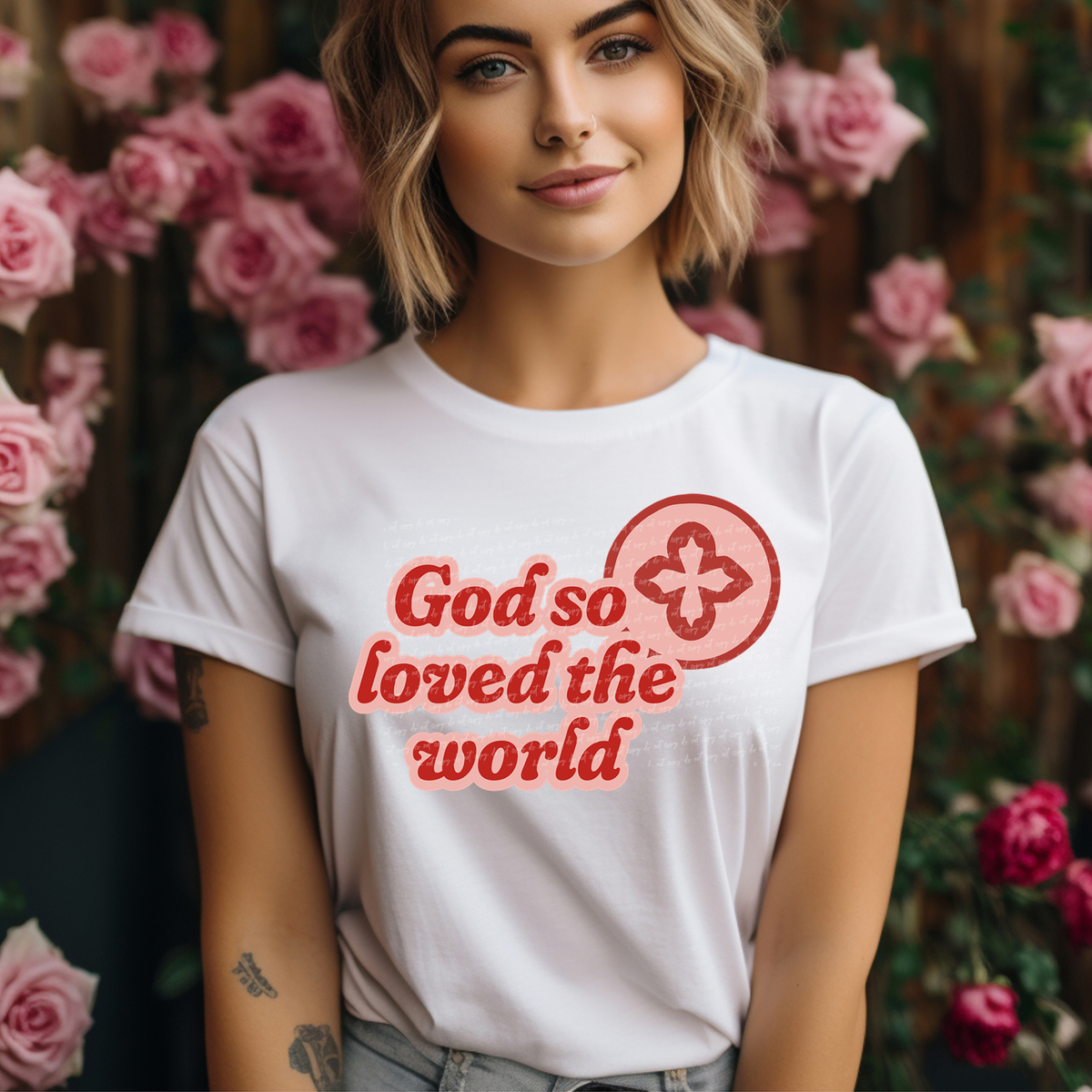 God So Loved The World Pink Outline 76783 DTF Transfer