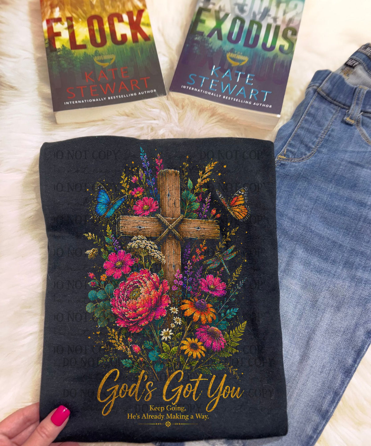 God's got you floral brown cross (Starlight) DTF Transfer