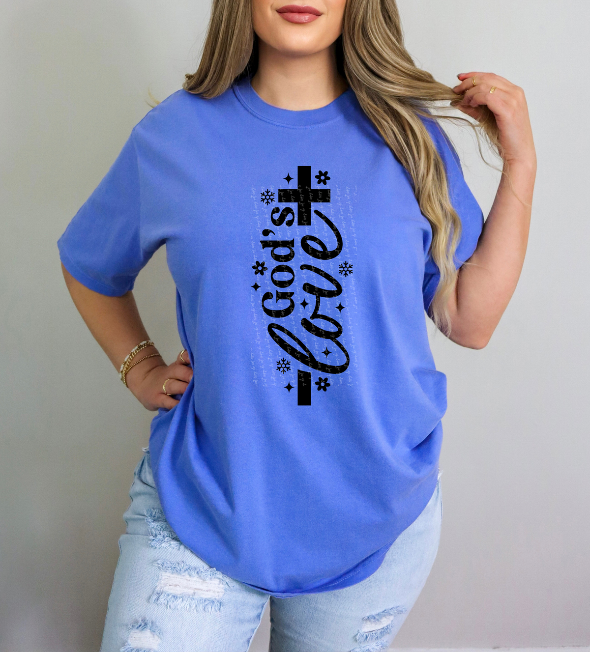 God's Love Vertical Text Cross Black 76169 DTF Transfer