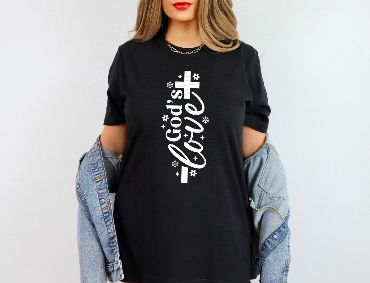 God's Love Vertical Text Cross White 76170 DTF Transfer