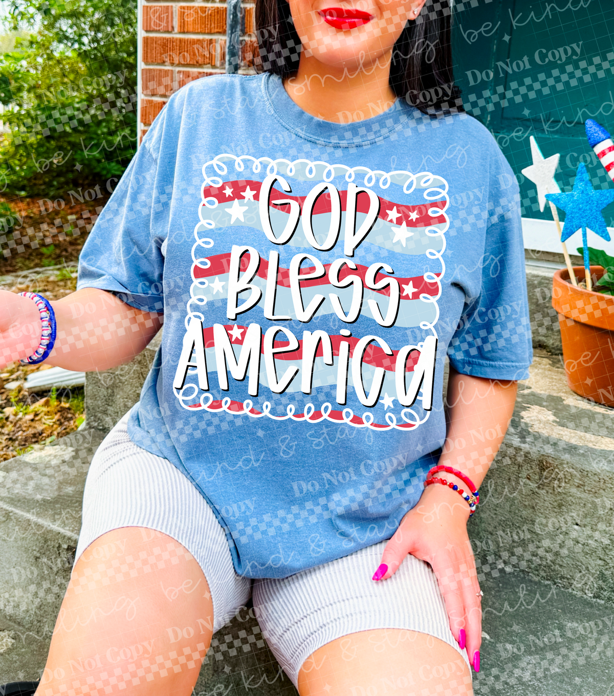 God Bless America (flag pattern background) (CMLD) dtf transfer