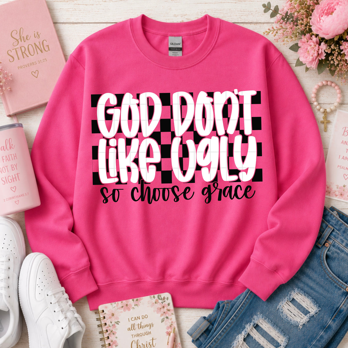 God don't like ugly black checkered (SDD) DTF Transfer