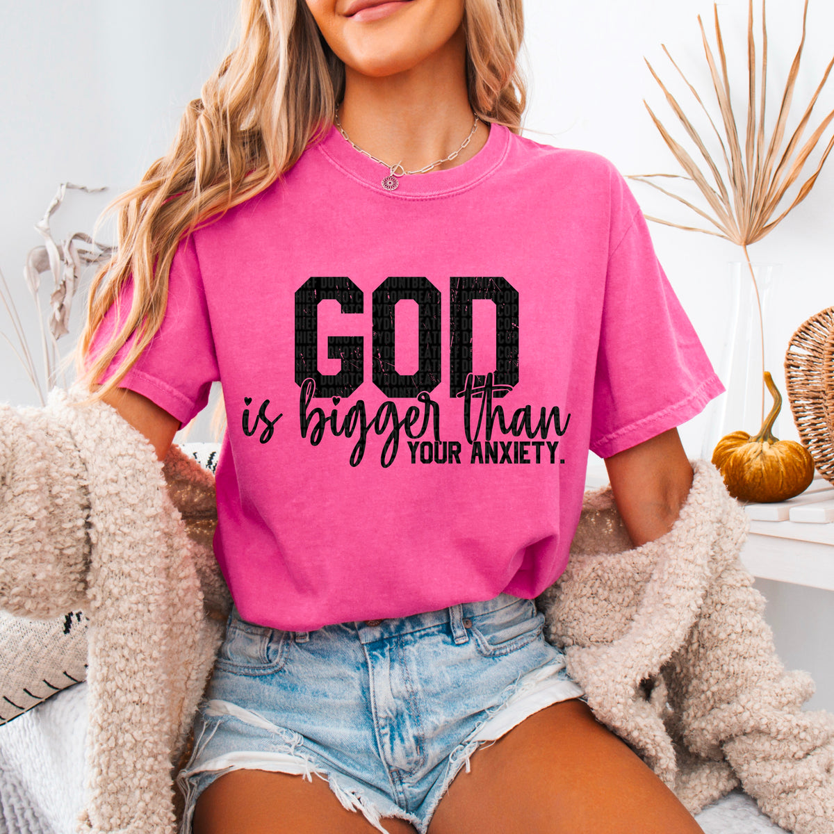 God Is Bigger Than Your Anxiety Black 104139 DTF transfer