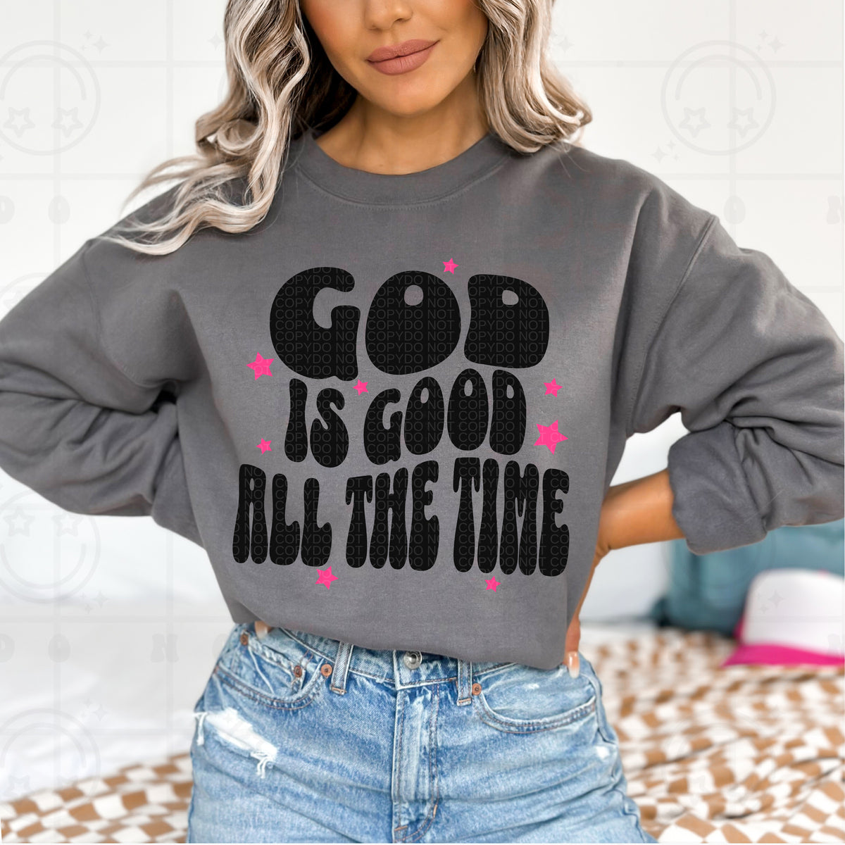 God is good all the time BLACK pink stars (HW) 107055 DTF transfer