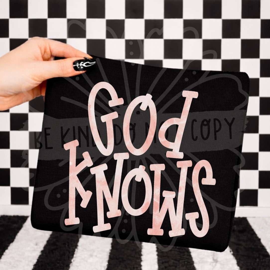 God knows PINK font (Vehement) DTF transfer