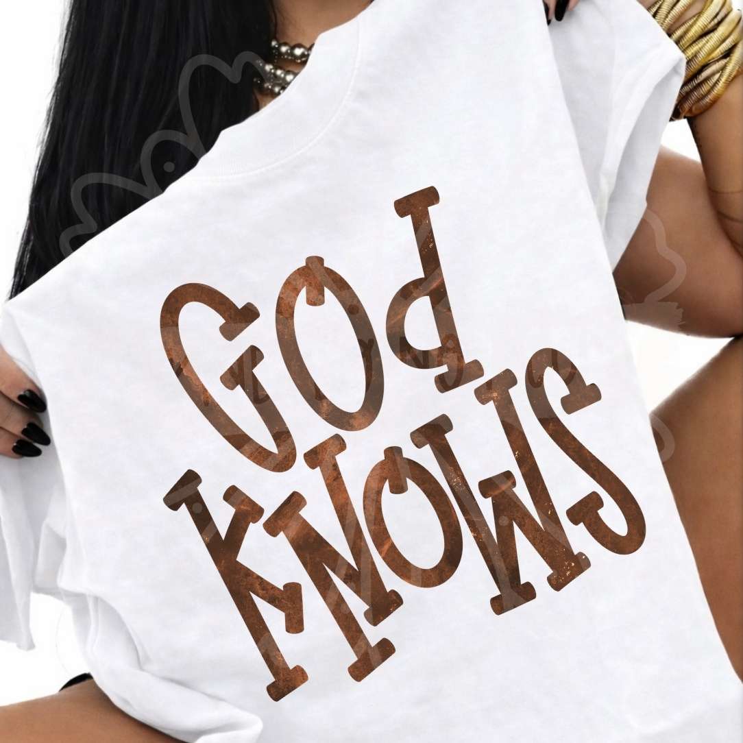 God knows brown font (Vehement) DTF transfer