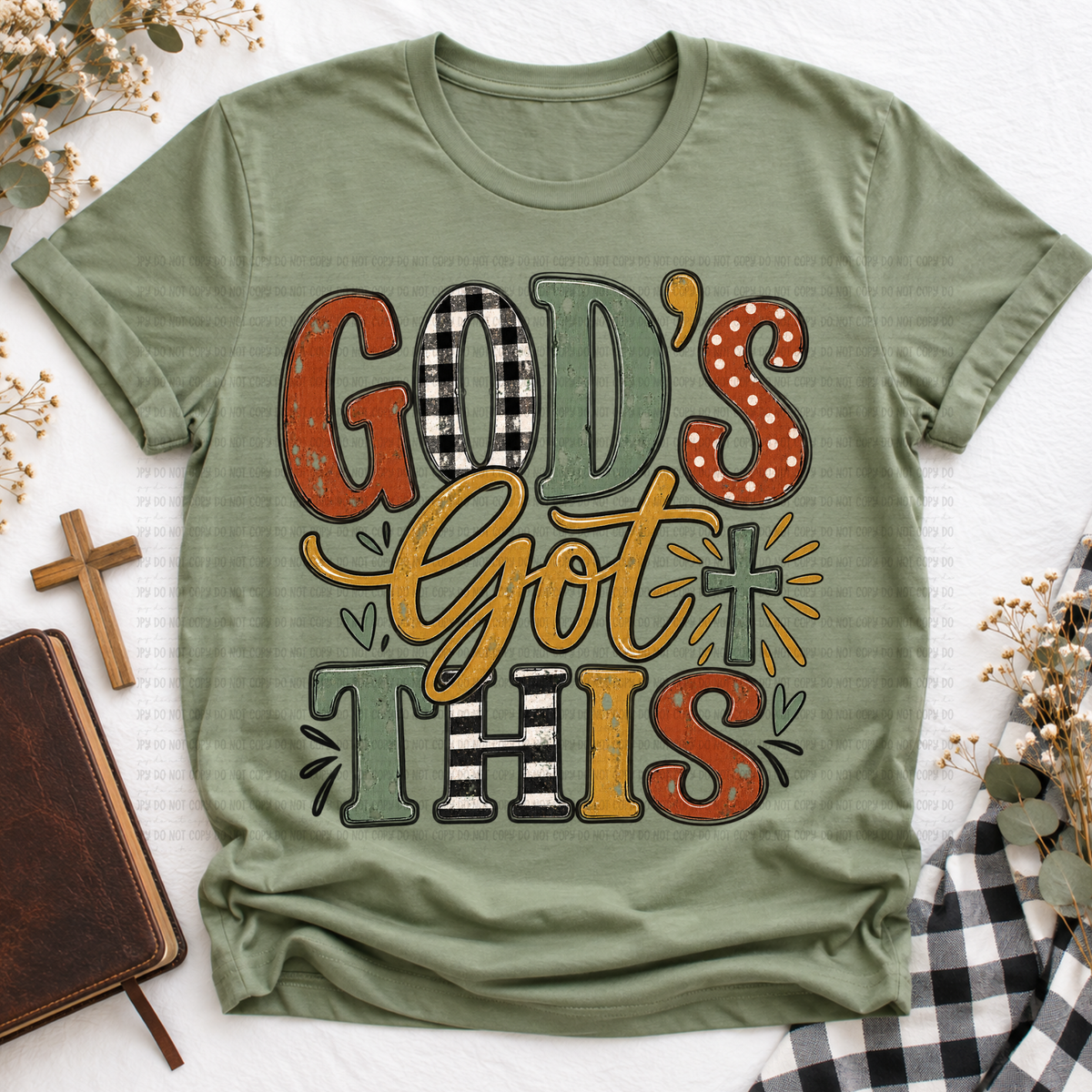 God's got this green cross and hearts (Revel) DTF Transfer