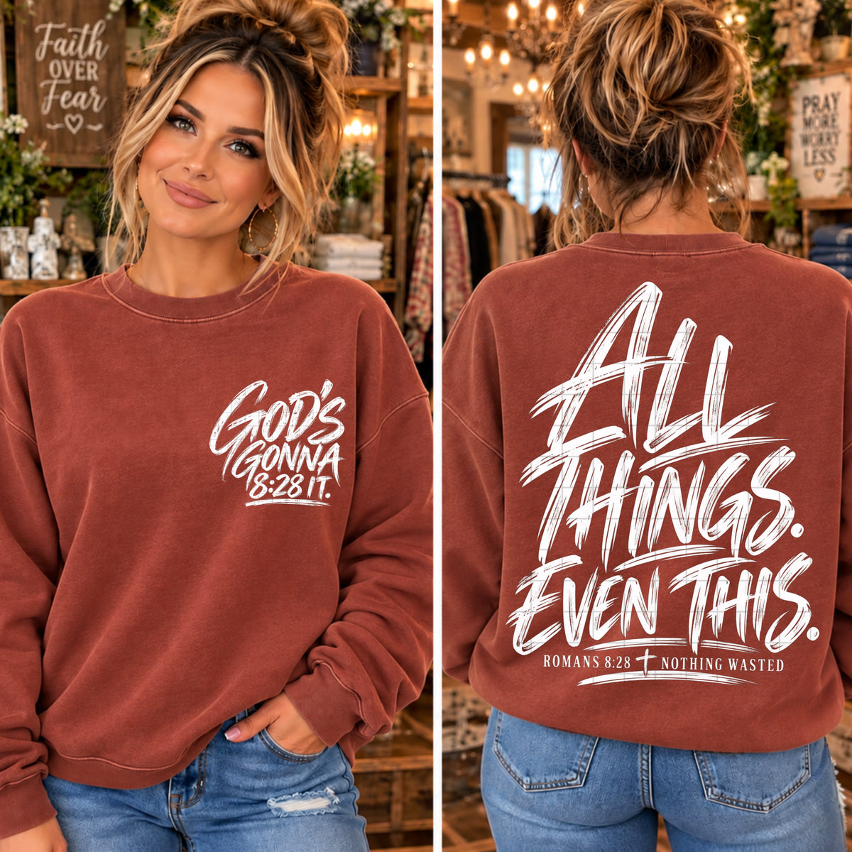 God's gonna 8:28 it WHITE (FRONT ONLY) (SDD) DTF Transfer