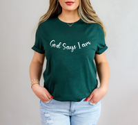 God Says I Am - Squiggle Typography White 76336 DTF Transfer