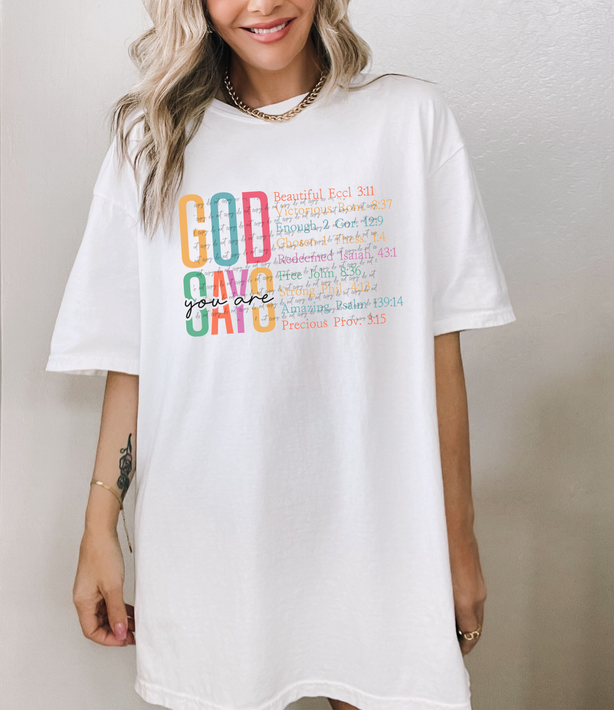 God Says You Are Beautiful Victorious Enough Chosen Redeemed Free Strong Amazing Precious 42338 DTF transfer