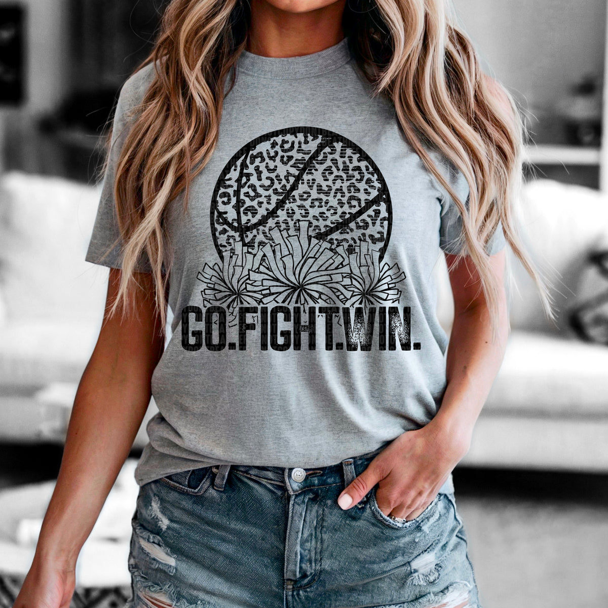 Go Fight Win Leopard Basketball With pom poms 104133 DTF transfer