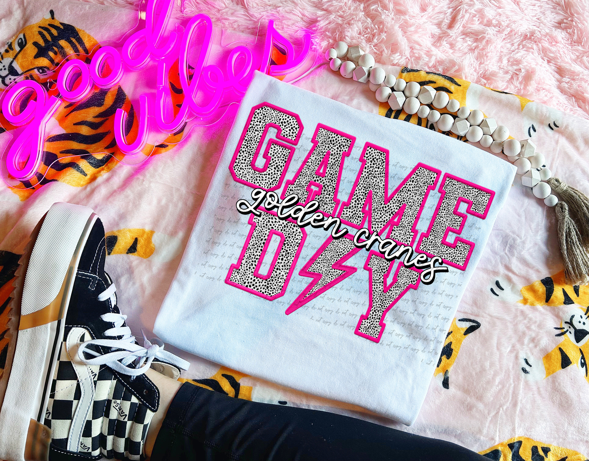 Golden Cranes Faux Embroider Game Day 46690 DTF transfer