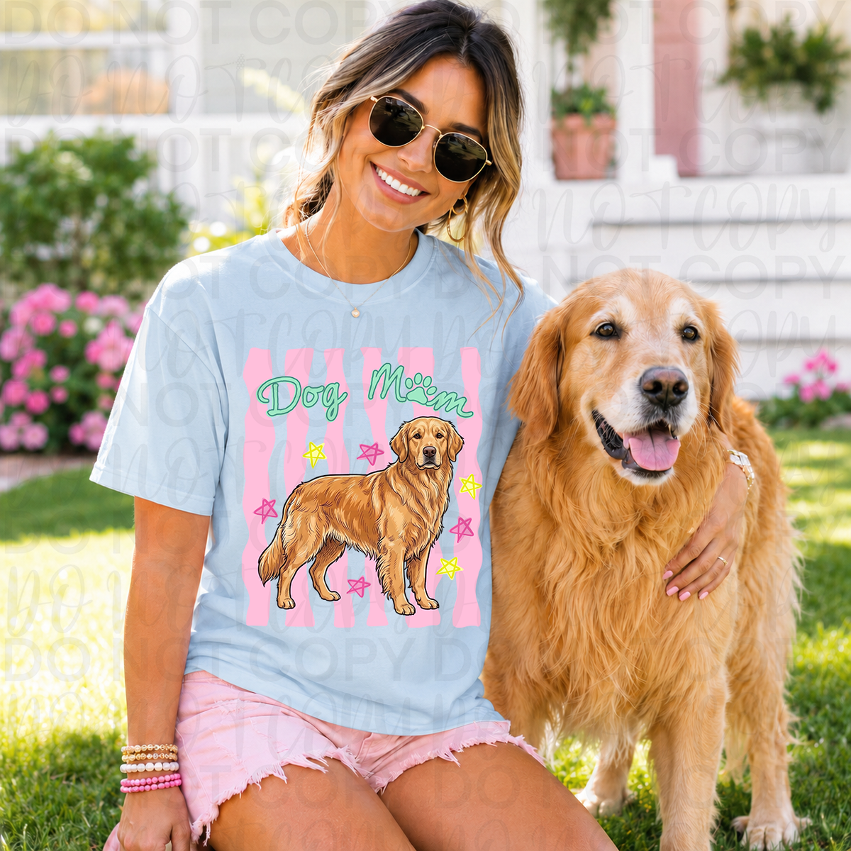 Dog mom PINK stripes golden retriever (UAC) DTF Transfer