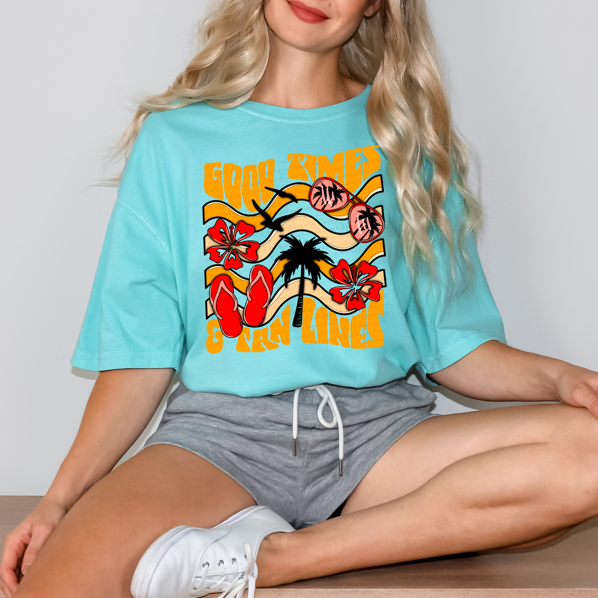 Good Times and Tan Lines Yellow Waves 111398 DTF transfer