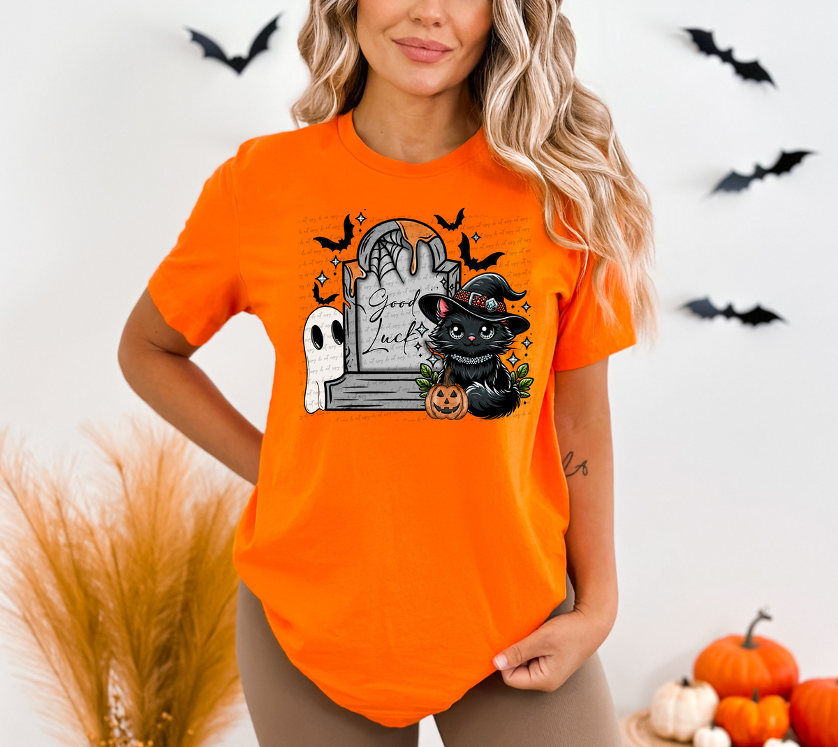 Good Luck Gravestone Ghost Black Cat 59880 DTF Transfer