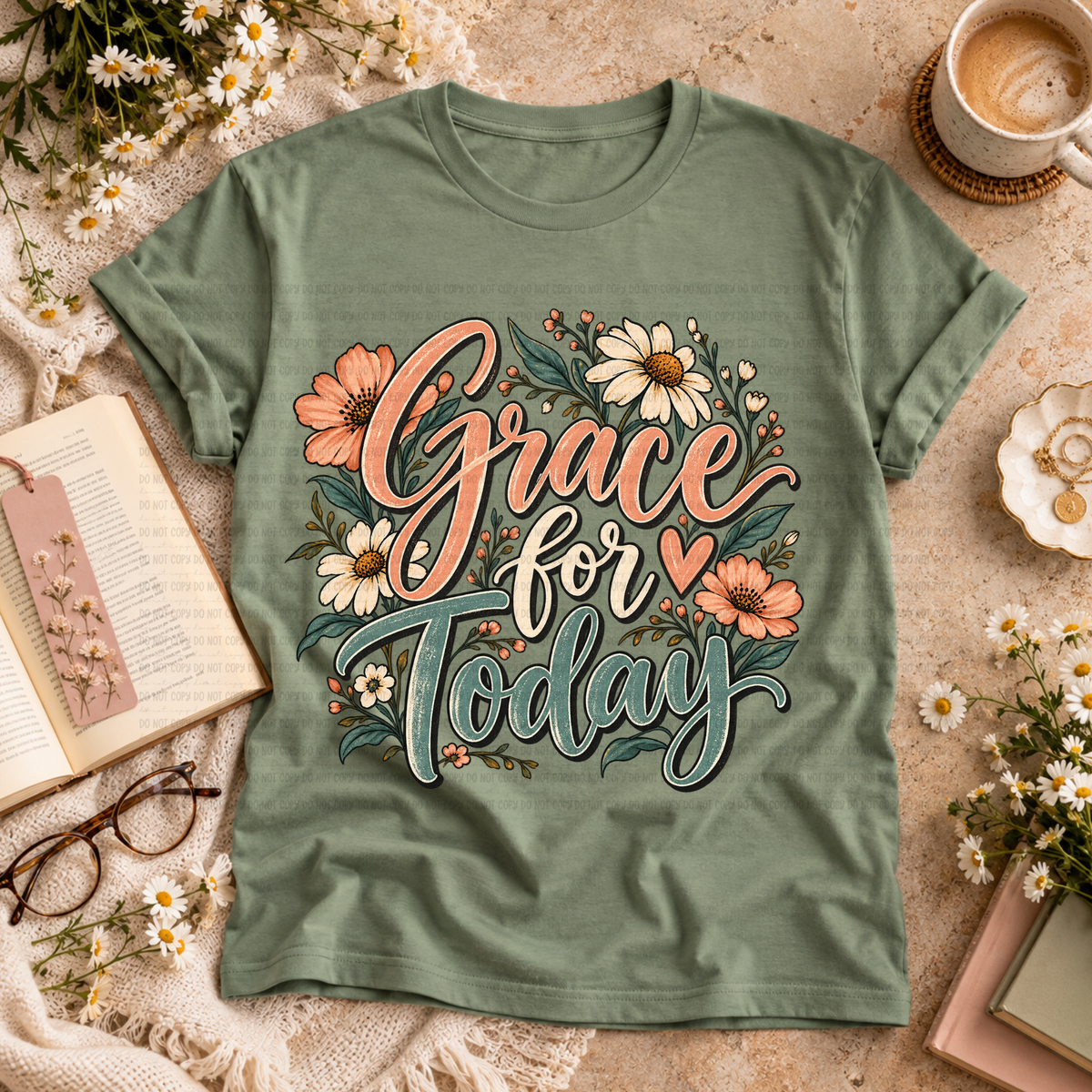 Grace for today pink and white wildflowers (Revel) DTF Transfer