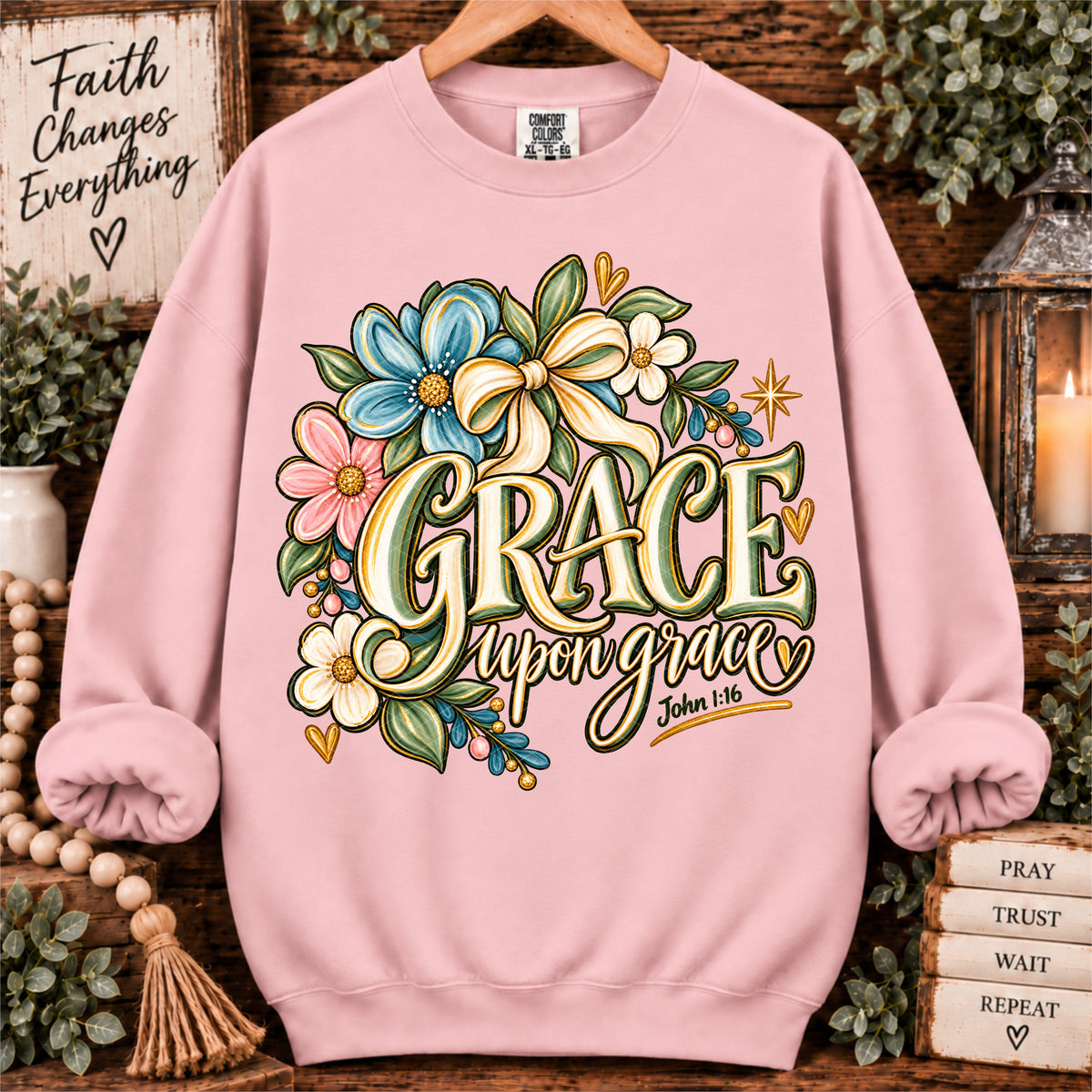 Grace upon grace blue and pink flowers (SDD) DTF Transfer