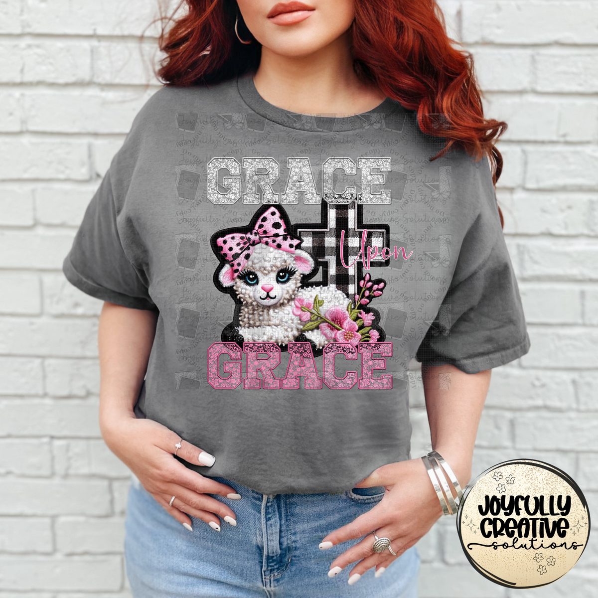 Grace upon grace lamb with bow DTF Transfer