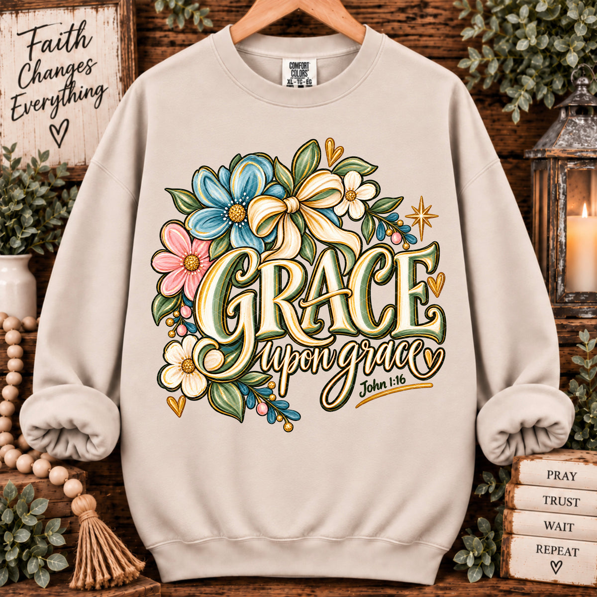 Grace upon grace blue and pink flowers (SDD) DTF Transfer